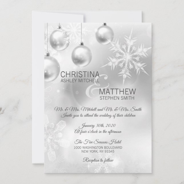 Elegant Winter Wonderland Snowflakes White WEDDING Invitation (Front)