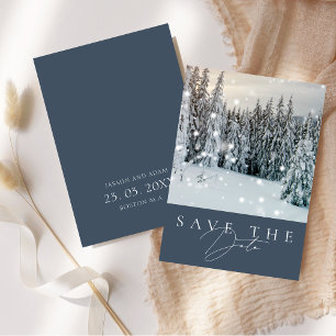 Elegant Winter Wonderland Snowy Woodland Wedding Save The Date