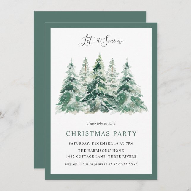 Elegant Winter Woodland Christmas Party Invitation (Front/Back)