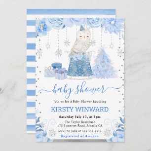 Elegant Winter Woodland Owl Baby Shower Invitation