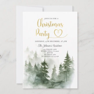 Elegant Winter Woodland Pine Trees Christmas Party Invitation