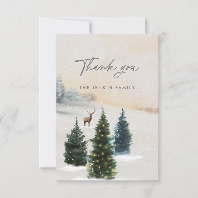 Elegant Winter Woodland Thank You Card (Front)