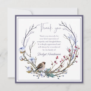 Elegant Winter Wreath Bird Funeral Thank You Card