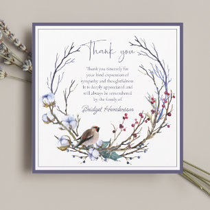 Elegant Winter Wreath Bird Funeral Thank You Card