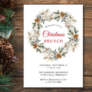 Elegant Winter Wreath Watercolor Christmas Brunch Invitation