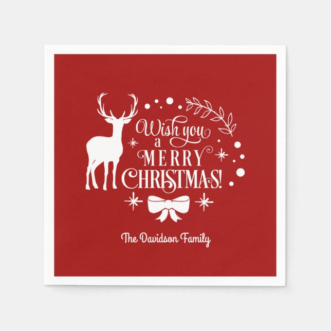 Elegant Wish You A MERRY CHRISTMAS Monogram Napkin (Front)