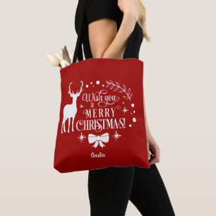 Elegant Wish You A MERRY CHRISTMAS Monogram Tote Bag
