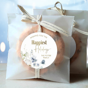 Elegant Wishing You The Happiest Holidays, Holiday Classic Round Sticker