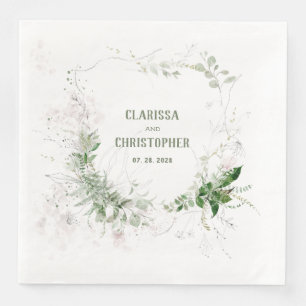 Elegant Wispy Blush & Greenery Wreath Napkin