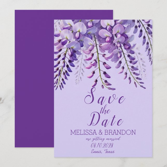 Elegant Wisteria Floral Purple Modern Wedding  Invitation (Front/Back)