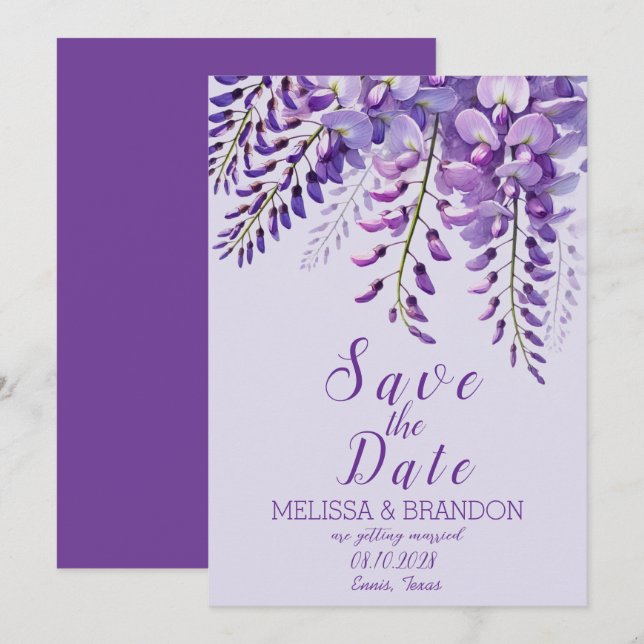 Elegant Wisteria Floral Purple Modern Wedding  Invitation (Front/Back)