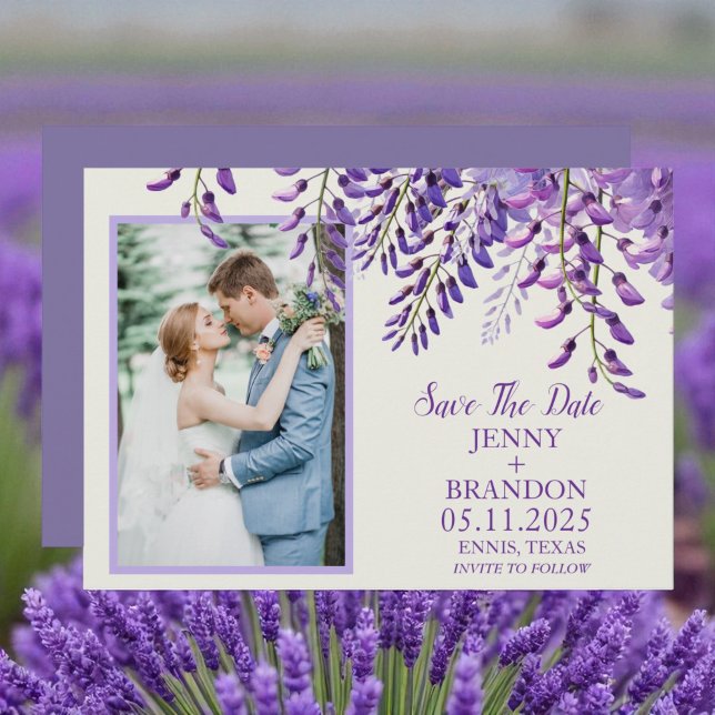 Elegant Wisteria Lavender Purple Floral Photo Save The Date (Creator Uploaded)