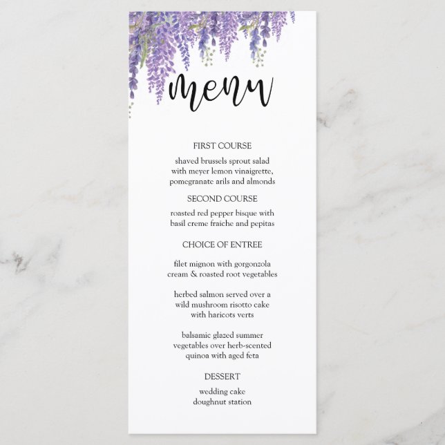 Elegant Wisteria tree Wedding Menu (Front)