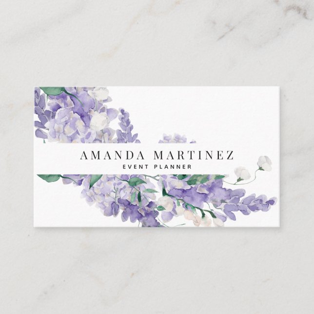Elegant Wisteria Watercolor Social Media Business Card (Front)