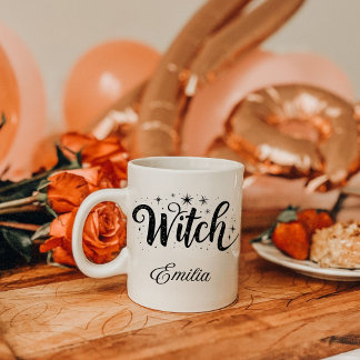 Elegant "Witch" Name Halloween Black and White Mug