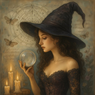 Elegant Witch with Crystal Ball and Tarot – Gothic Tissue Paper