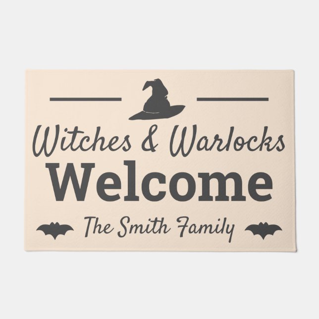 Elegant Witches & Warlocks Welcome Halloween Doormat (Front)