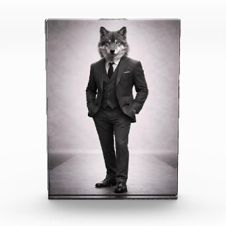 Elegant Wolf in Classic Suit Portrait Photo Block