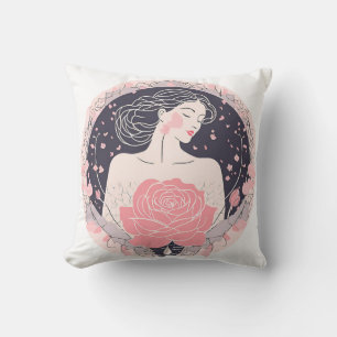 Elegant woman abstract peaceful pink cushion