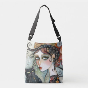 Elegant Woman and Cat Crossbody Bag