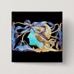 ELEGANT WOMAN BEAUTY JEWEL /LADY,BLUE BOW,FLOWERS 15 CM SQUARE BADGE