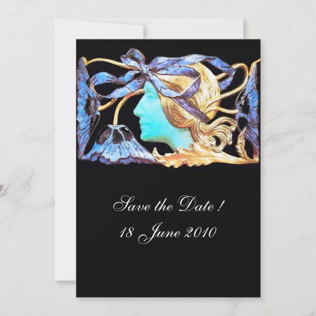 ELEGANT WOMAN BEAUTY JEWEL /LADY,BLUE BOW,FLOWERS INVITATION (Front)