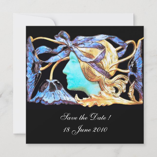 ELEGANT WOMAN BEAUTY JEWEL /LADY,BLUE BOW,FLOWERS INVITATION (Front)