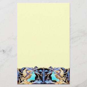 ELEGANT WOMAN BEAUTY JEWEL /LADY,BLUE BOW,FLOWERS STATIONERY