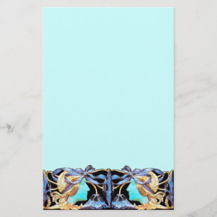 ELEGANT WOMAN BEAUTY JEWEL /LADY,BLUE BOW,FLOWERS STATIONERY