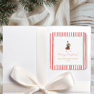 Elegant Woman Christmas Wreath Red Stripes Square Sticker