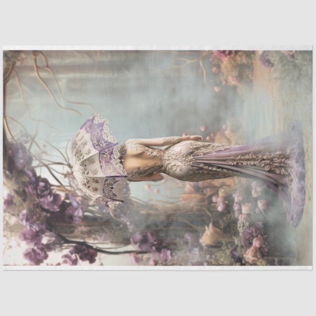 Elegant Woman Enchanted Garden Purple Parasol Tissue Paper (Front)
