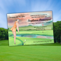 Elegant Woman Golf Player Swinging 50th Birthday