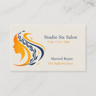 Elegant Woman Hair Navy Orange Hair Stylist Business Card