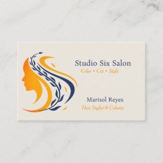 Elegant Woman Hair Navy Orange Hair Stylist Business Card