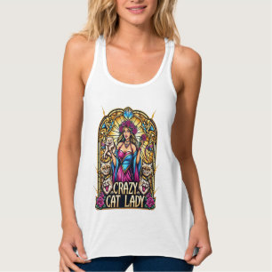 Elegant Woman Holding Kitten With Surrounding Cats Singlet