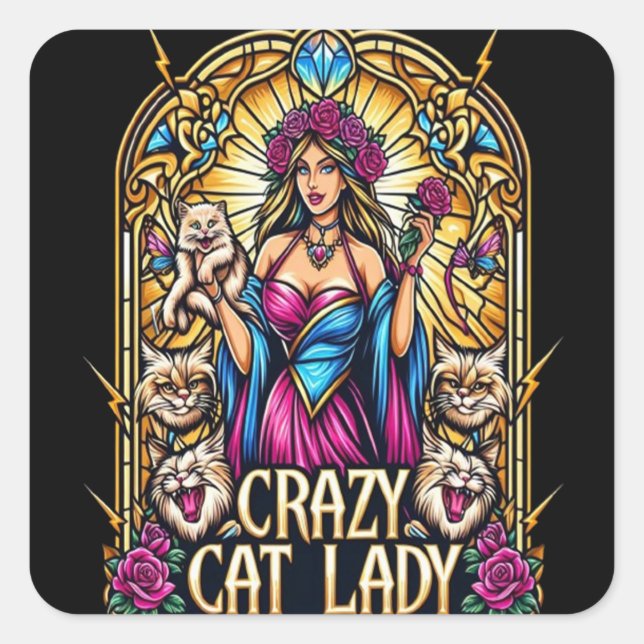 Elegant Woman Holding Kitten With Surrounding Cats Square Sticker (Front)