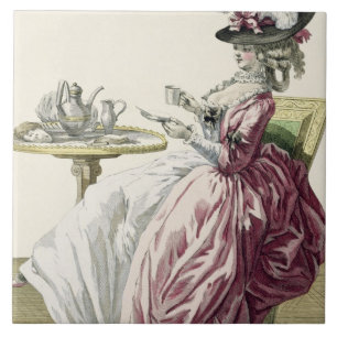 Elegant Woman in a Dress 'a l'Anglaise' Drinking C Tile