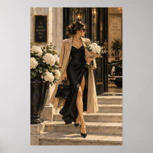 Elegant Woman in Black Dress Luxury Fashion Figura Poster