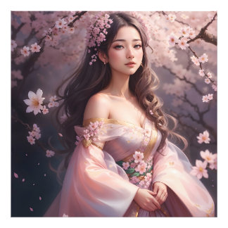 Elegant Woman in Blossoms Photo Enlargement Print