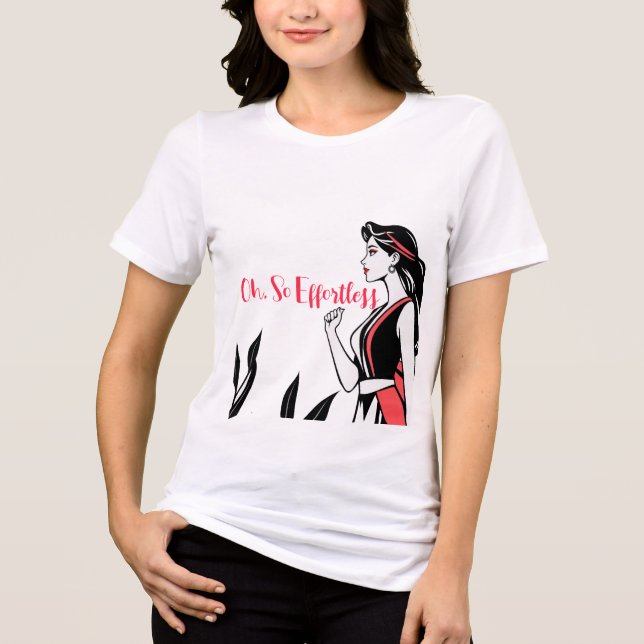 Elegant Woman in Red and Black Tri-Blend Shirt (Front)
