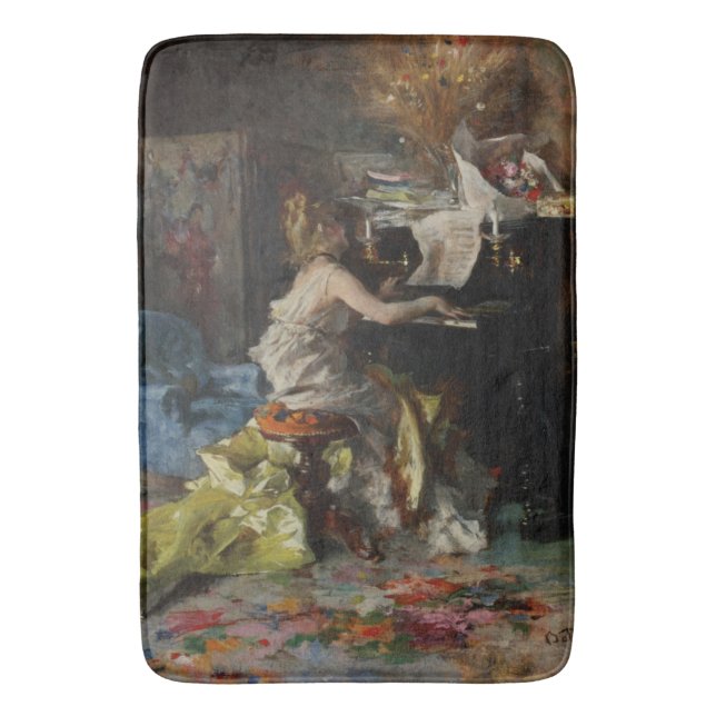 Elegant Woman Playing the Piano (Giovanni Boldini) Bath Mat (Front Vertical)