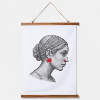 Elegant Woman Portrait with Red Accent Hanging Tapestry