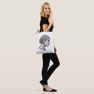 Elegant Woman Portrait with Red Accent Tote Bag