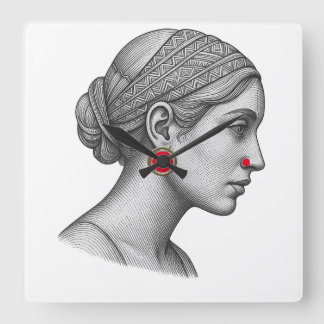 Elegant Woman Portrait with Red Accent wall clock