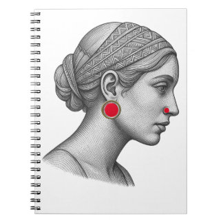 Elegant Woman Portrait with Red Accents Notebook