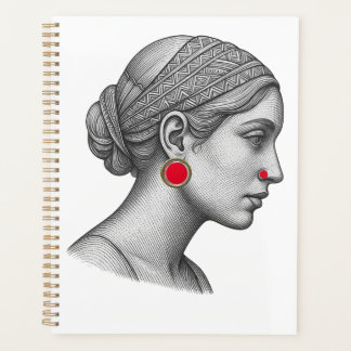 Elegant Woman Portrait with Red Accents Planner