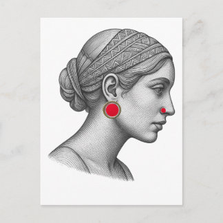 Elegant Woman Portrait with Red Accents  Postcard