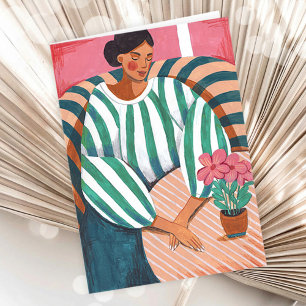 Elegant Woman Relaxing Floral Artistic Greeting Card