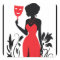 Elegant woman silhouette in red dress with mask