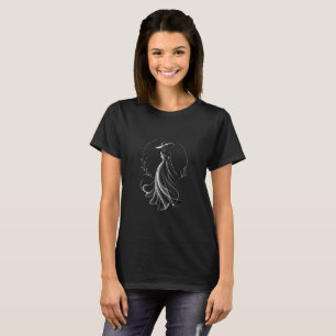 Elegant Woman Silhouette in Wreath Line Art Design T-Shirt